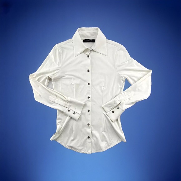 Fisico Christina‎ Ferrari Blouse Women's Small Cream Mother Pearl Buttons Preppy - Picture 3 of 13